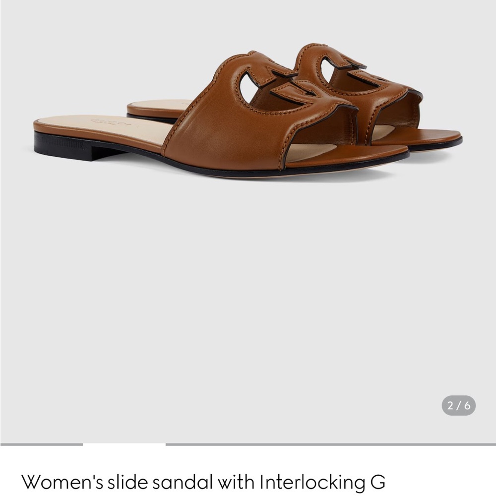 Gucci Brown Leather Interlocking G Slide Sandals. Sold out in most sizes online!